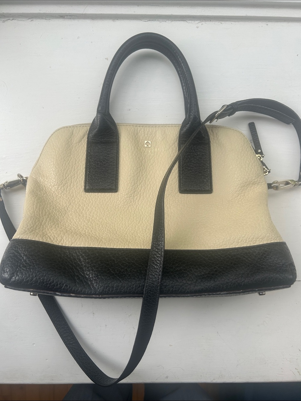 kate spade Black and Cream Two-Tone Leather Satchel